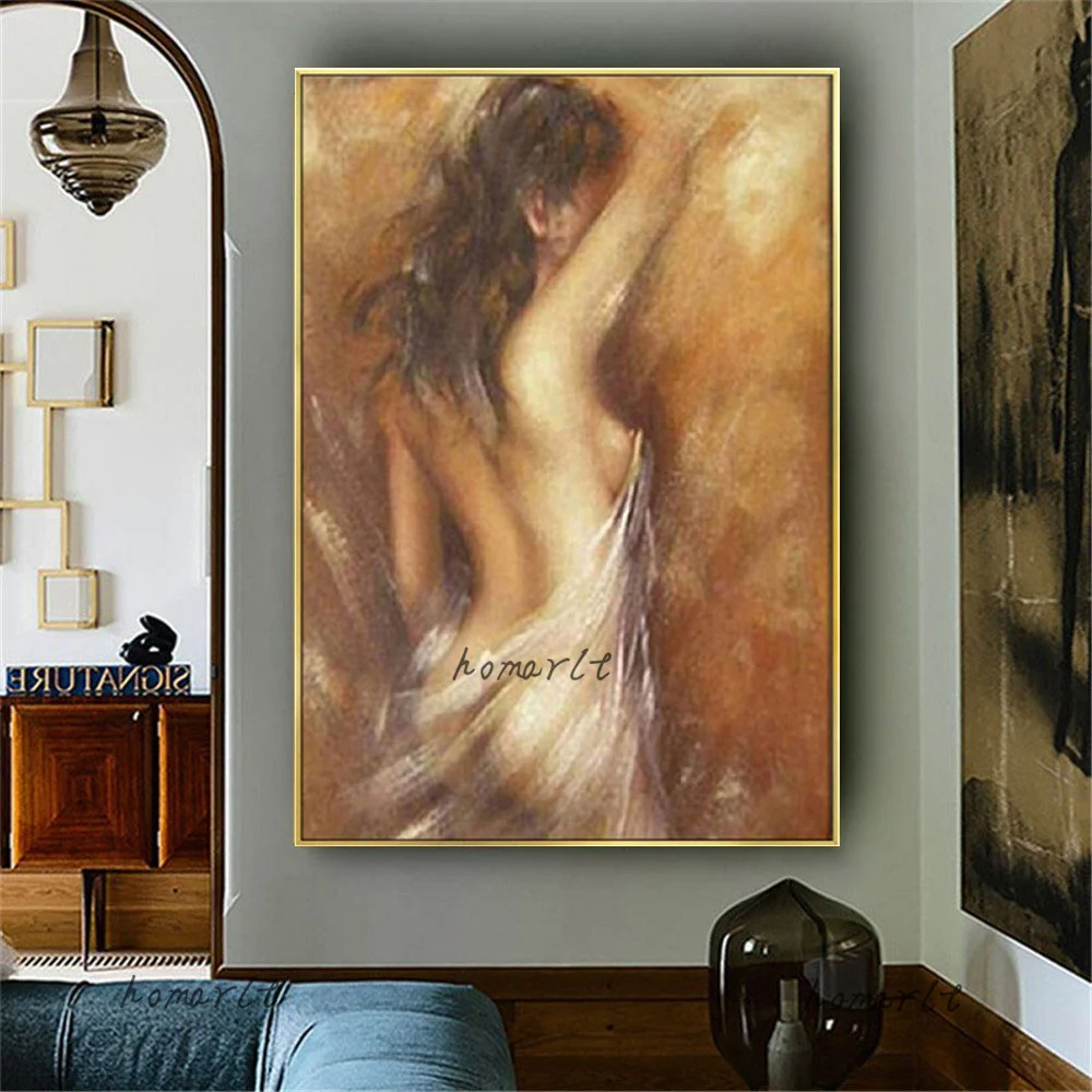 

Morden Hand Painted Brown Oil Painting On Canvas Nude Naked Woman Wall Art For Living Room Home Decoration Pictures Gift