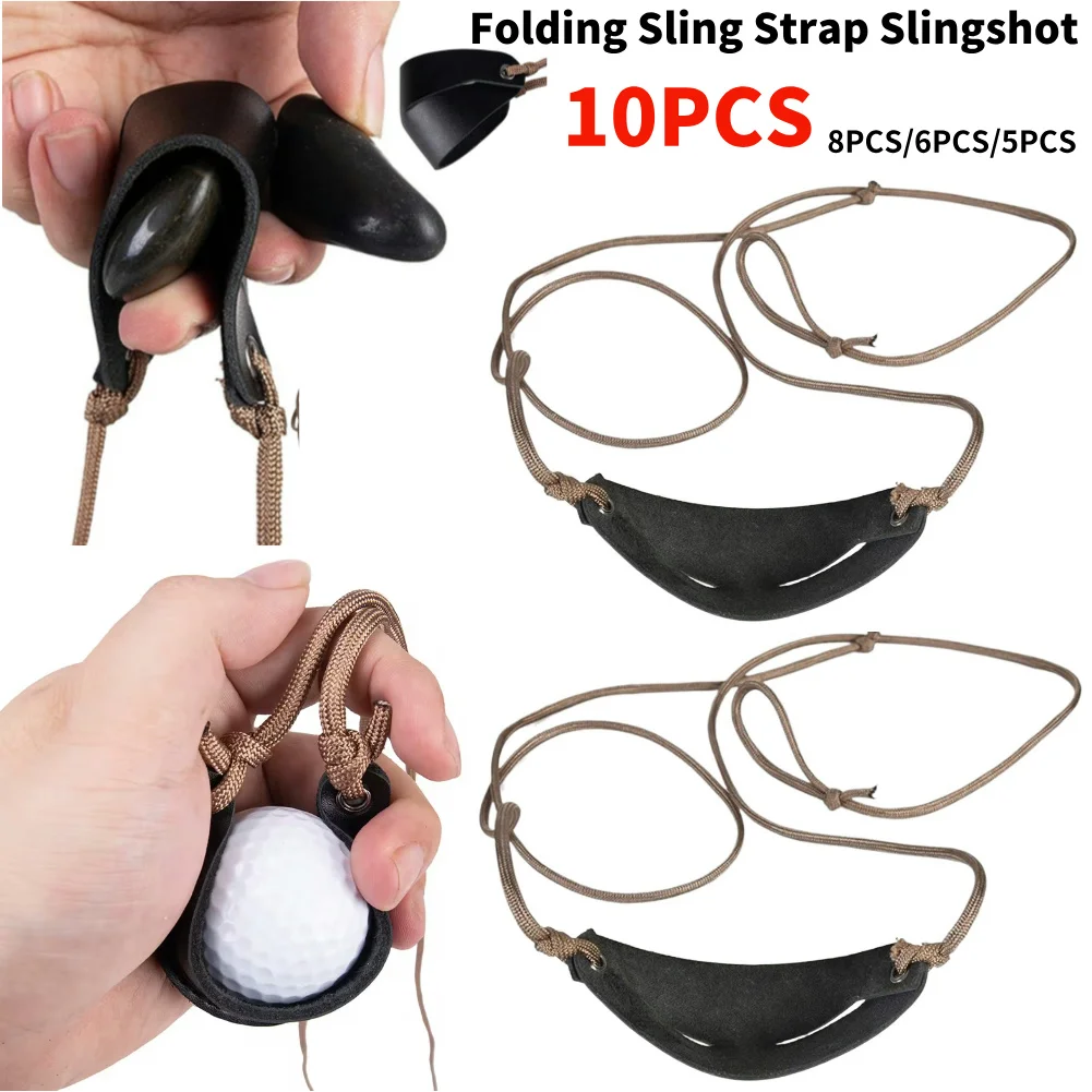 10-1pc Handmade Leather Hunting Shepherd Slingshot Military Adjustable Folding Sling Strap Slingshot Outdoor Hunting Accessories