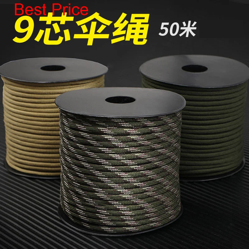 20Pcs 50m Axis Mounted 9-core 4mm 9-core Umbrella Rope Outdoor Camping Emergency S'urvival Rope Tent Canopy Pull Windproof Rope