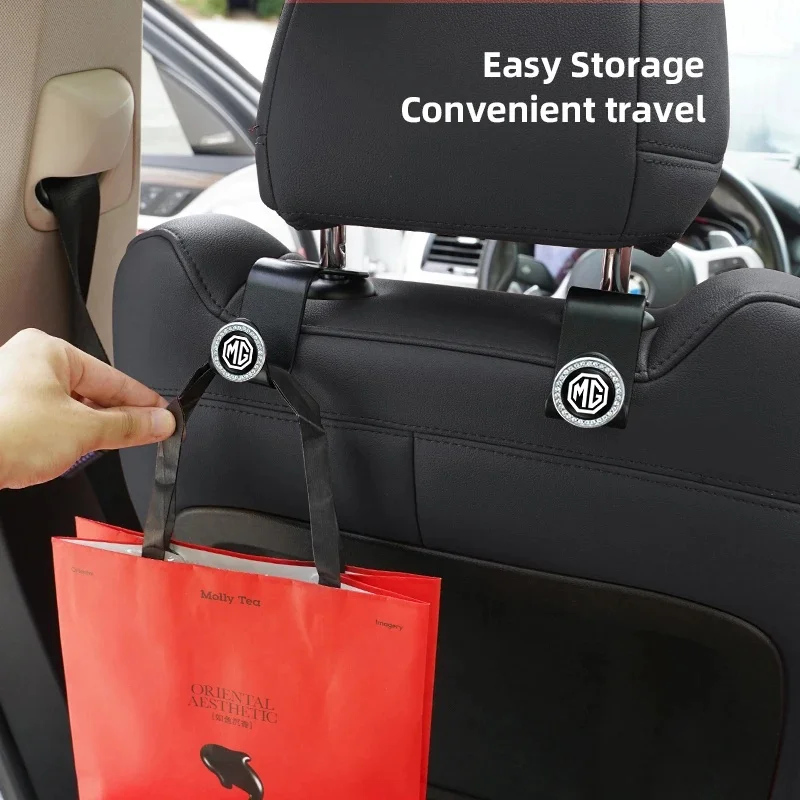 2Pcs MG Logo ABS Headrest Hanger Car Seat Hooks For MG ZS HS MG4 MG5 MG6 GS, Auto Seat Back Storage Holder Parts