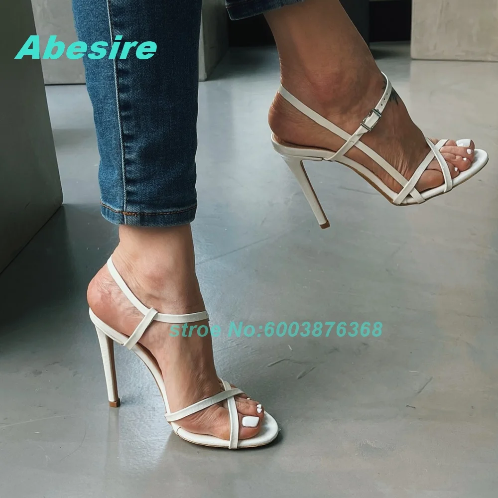 Cross-Tied Patchwork Hollow Out Sandals Open Toe Thin Heels Slingback Ankle Strap Shoes for Women Sexy Party Fashion Show Shoes