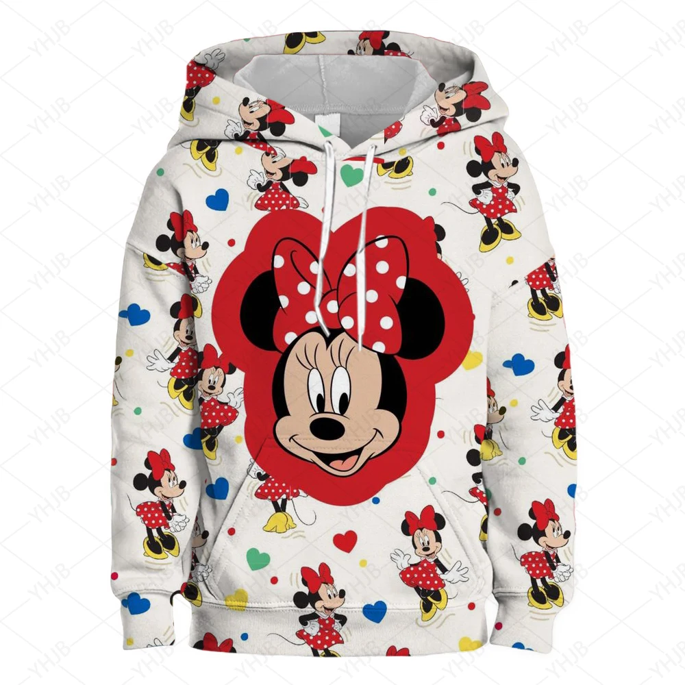 Kids Disney Minnie Mouse Hoodies Children's Soft Clothes 3-12Y Girls Boys Cartoon Long Sleeve Top Autumn/Winter Child Sweatshirt