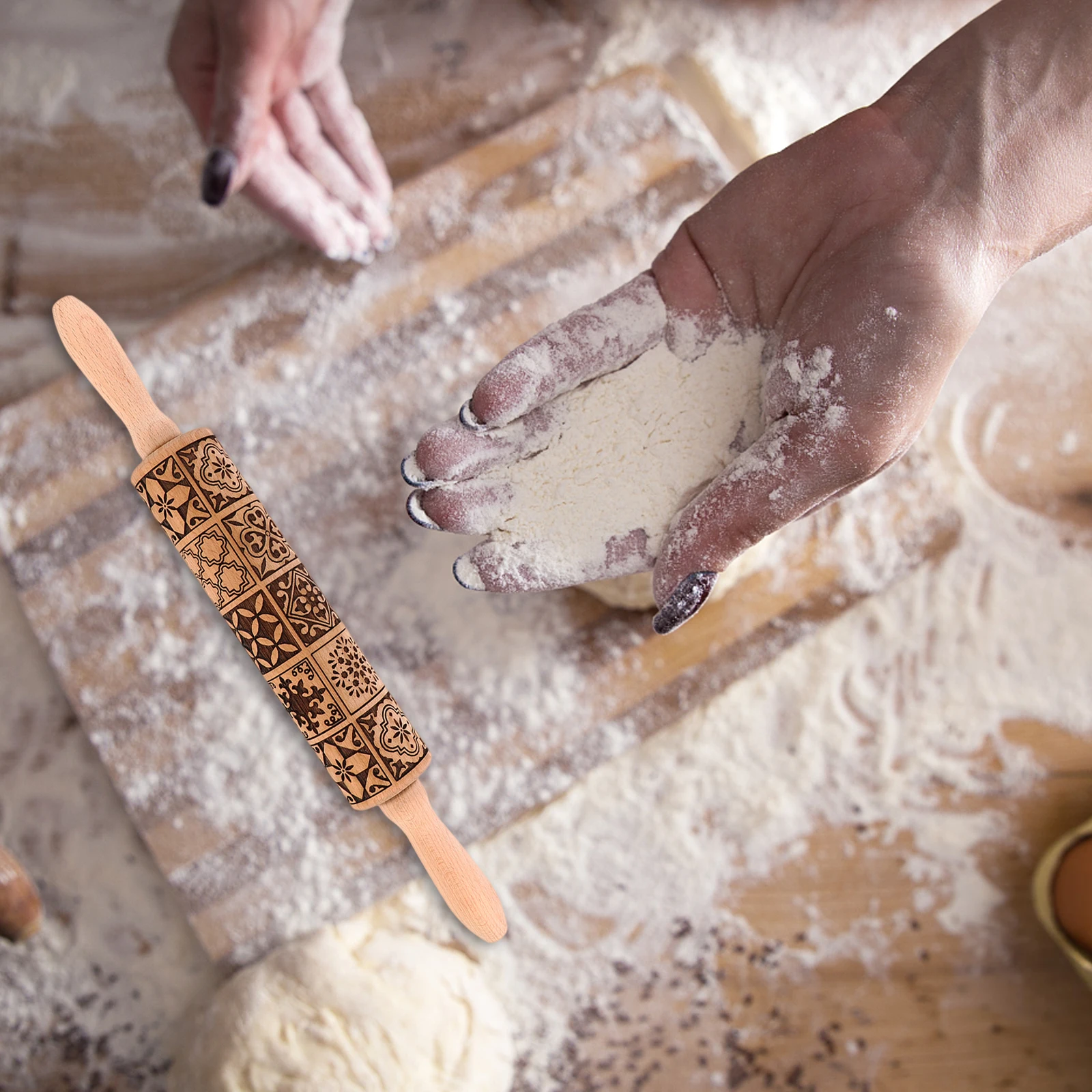 

1Pc Essential Wooden Rolling Pin Baking Roller for Pizza Dough Cookies Pastry with Artful Design