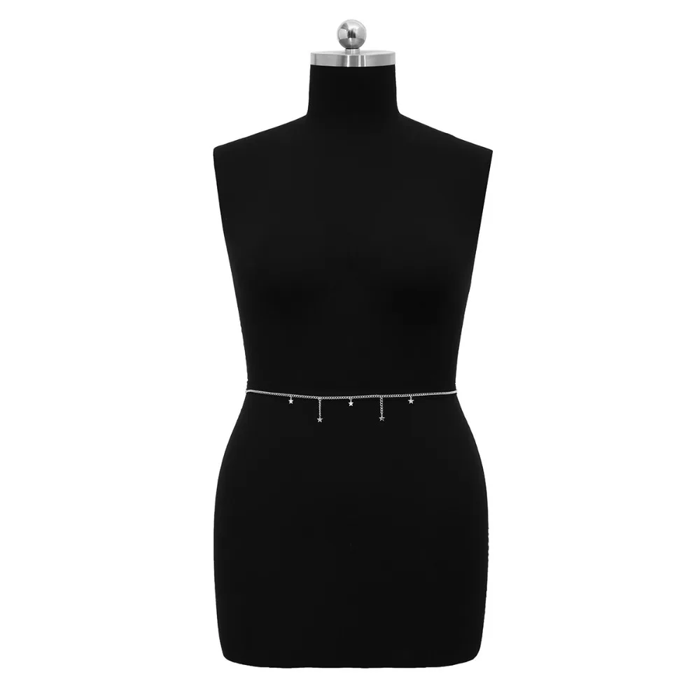 Liontin rumbai rantai pinggang seksi tubuh logam perhiasan gaun ikat pinggang bulan bintang rantai perut wanita