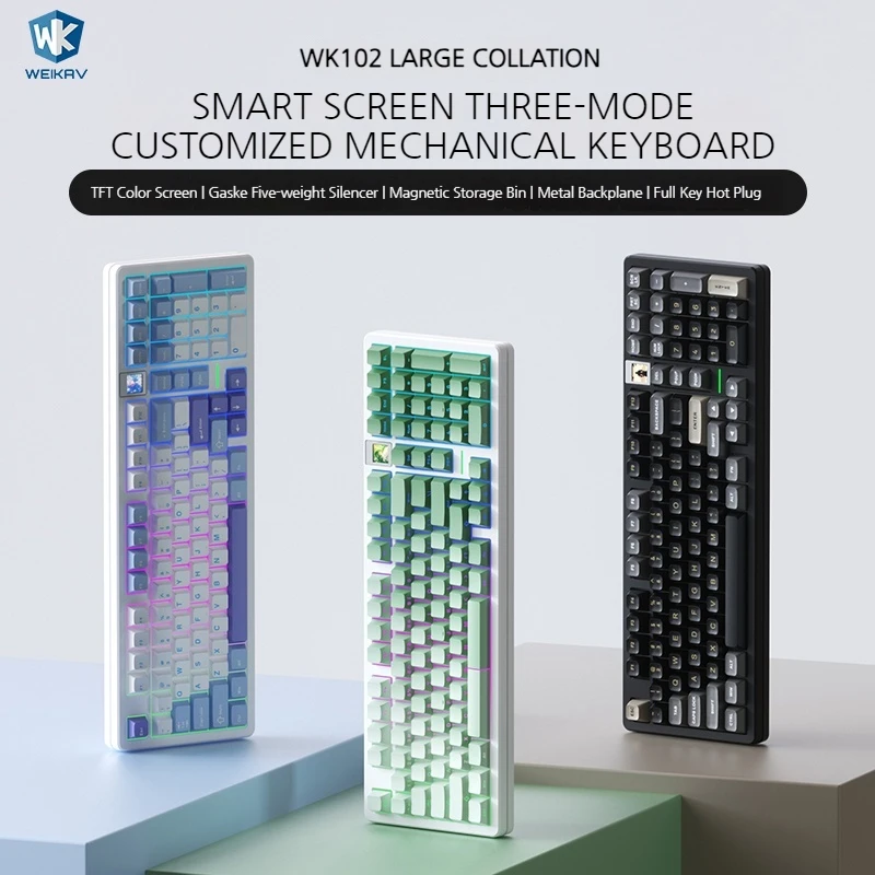 

Weikav Wk102 Customized Wireless Three Mode Mechanical Keyboard Gasket Customized 98 Series Full Key Hot Swappable Game Keyboard