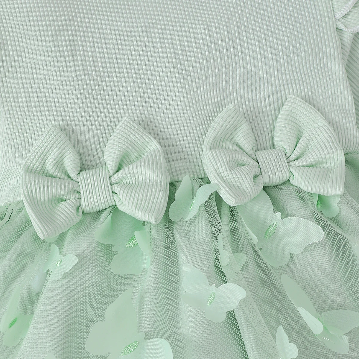 فساتين الأميرات للفتيات الصغيرات من عمر 0 إلى 3 سنوات فستان منتفخ شبكي بأكمام طويلة أخضر فاتح مع فراشة ثلاثية الأبعاد لزي حفلات الربيع والخريف