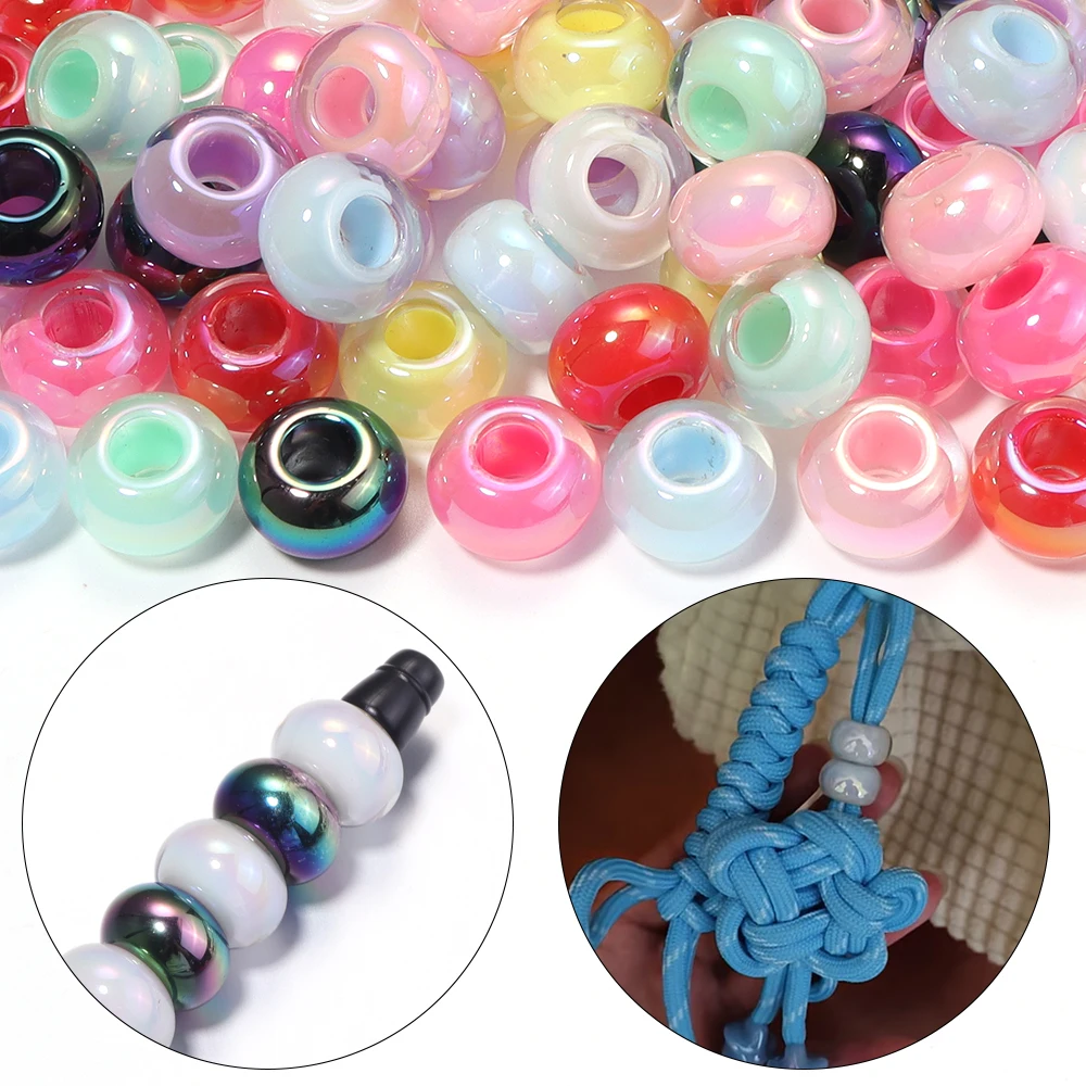 10 Stück/Set UV-beschichtete farbige Acryl-Abakusperlen mit großem Loch, lose Abstandsperlen für Schmuckherstellung, DIY-Armband- und Halskettenzubehör – Detail 2