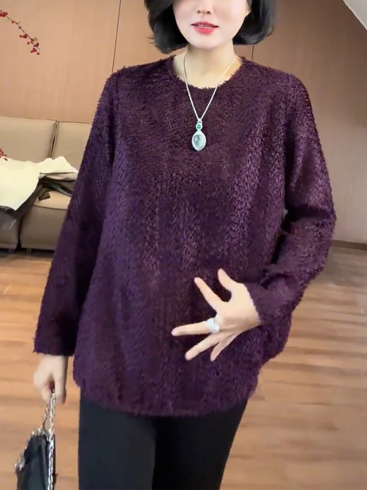 

Вязаная повседневная одежда Ele Knitwear для женщин больших размеров: модная, элегантная, на раннюю весну, с круглым вырезом, длинными рукавами, стандартного кроя.