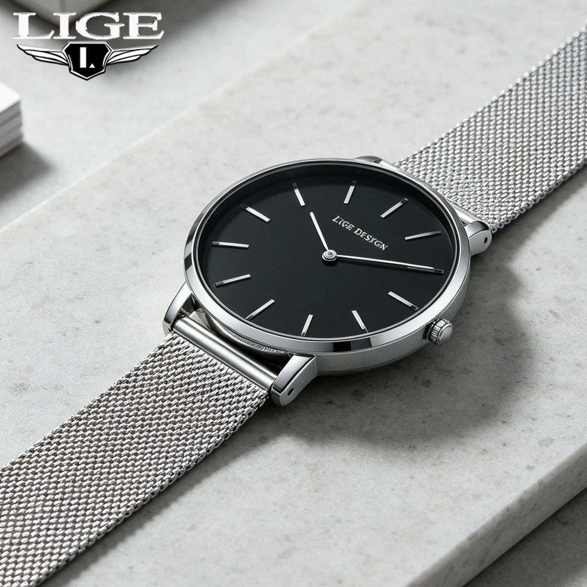 

LIGE Ultra Thin Quartz Men Watch Stainless steel Mesh Watches Men Simple Fashion Business Wristwatch Clock Male reloj hombre