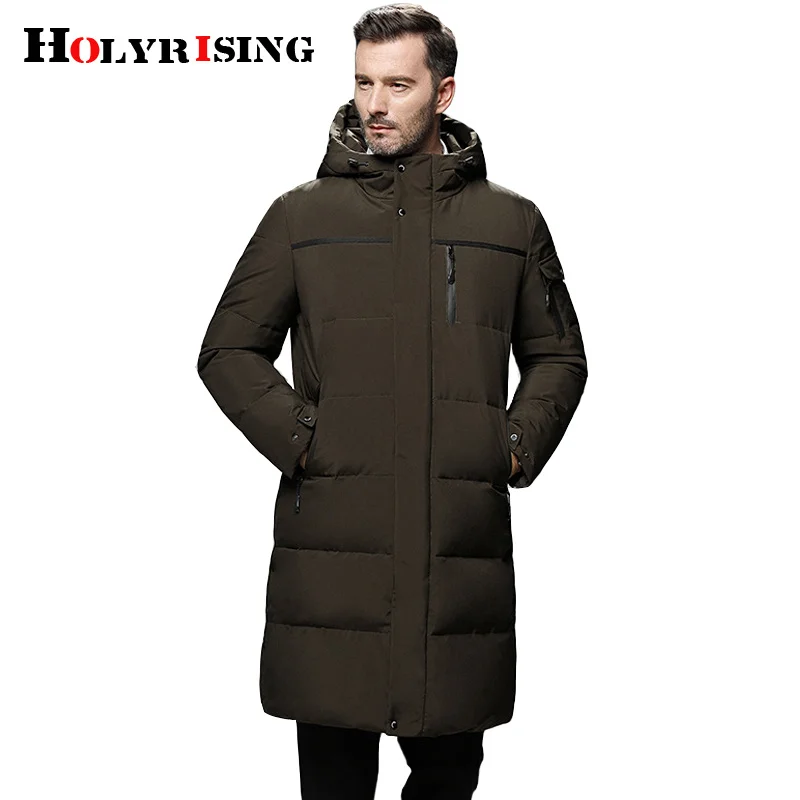 Holyrising 5XL Men Long down jacket winter Outerwear Warm Hooded White Duck Down Coats Thermal Windproof Coat 18564-5