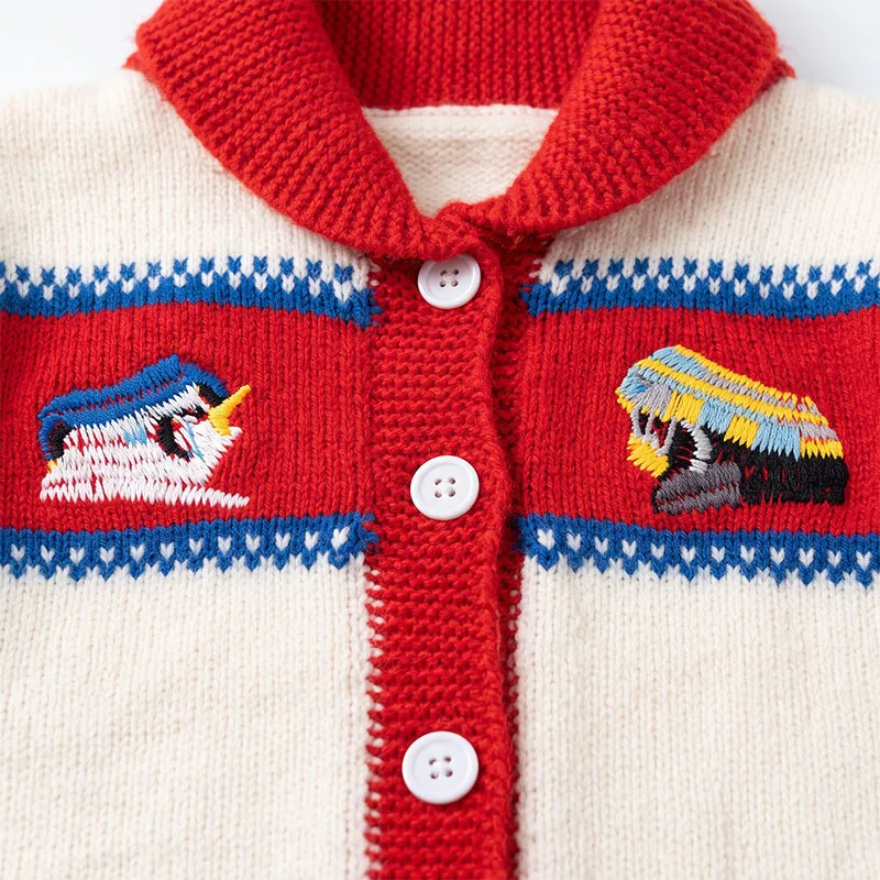 Kinder-Winterpullover mit Kragen, neuer Herbst-/Winter-Cardigan im Cartoon-Stil, süßer bestickter Cardigan für Kleinkinder – Detail 4