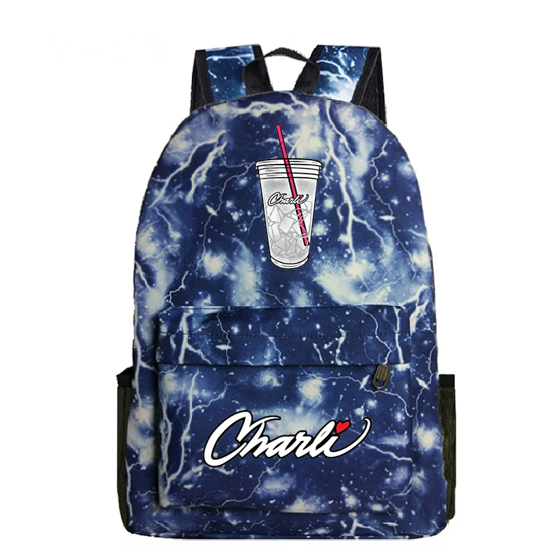 Alta qualidade charli damelio mochila meninas gelo café splatter padrão mochilas escolares feminino diário adolescentes sacos de escola