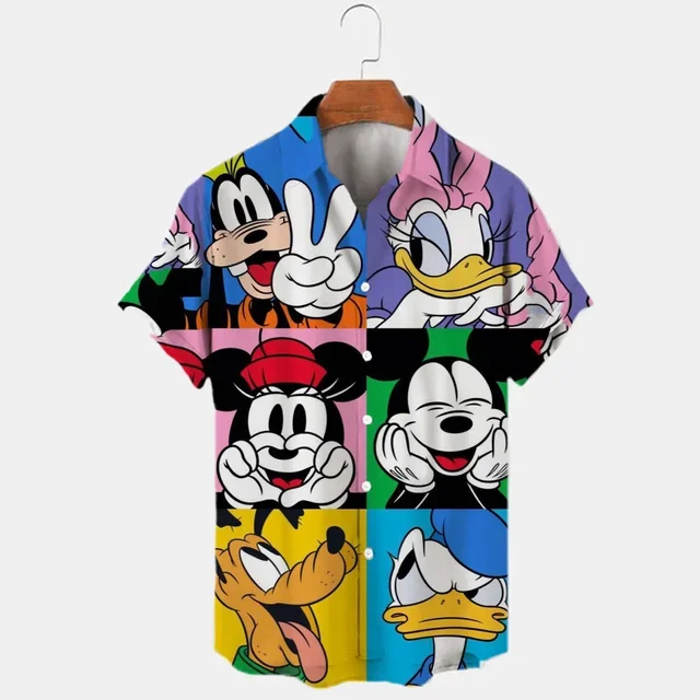 Summer Fashion Hawaiian Shirt Mickey Minnie Mouse Shirts Men Women Clothes Temperament Men\'s Street Trend Retro Boutique Tops