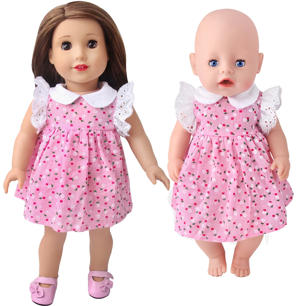 Robe d'été mignonne à fleurs roses, robes de poupée américaine de 18 pouces pour filles de 43 cm, accessoires pour vêtements de poupées