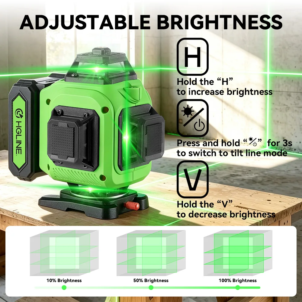 HGLINE 16 Lines Laser Level Professional 4x360° Cross Horizontal Vertical Levels Machine APP Remote Control Laser Level Tool