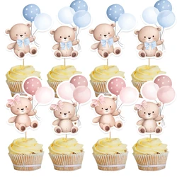 20pcs Carton Bear Paper Cupcake Toppers Balloon Bear for Baby Shower Party Kids Happy Birthday Decorations DIY Cake Decoration