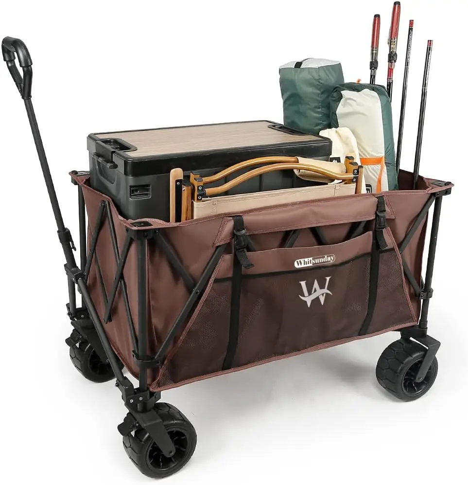 Heavy Duty Collapsible Wagon Cart, 380lb Load-Bearing Utility Wagon Cart with Big All Terrain Wheels, Folding Outdoor Wagon