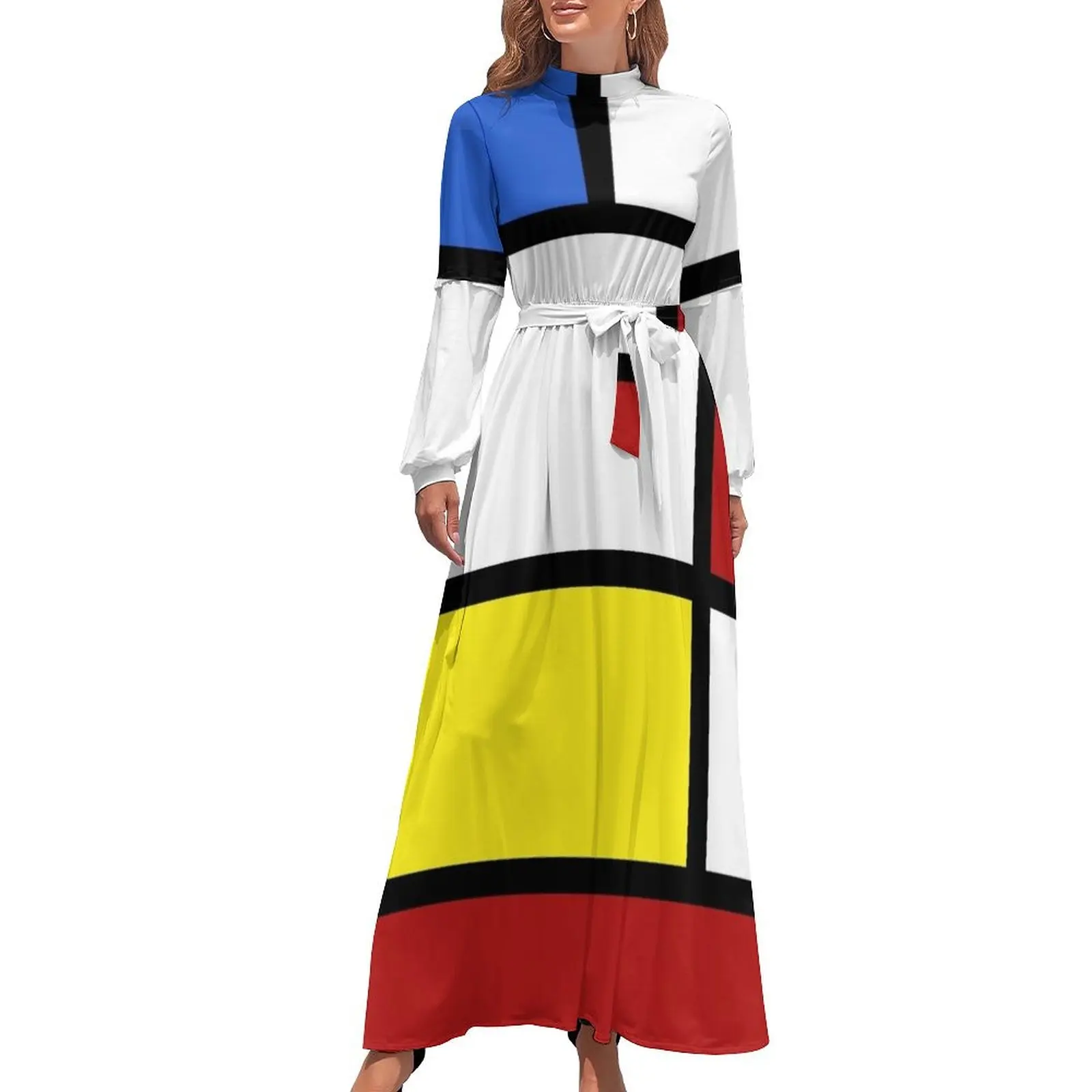 

60's White, red and yellow box pattern Long Dress Party dresses for women party dresses woman elegant dress
