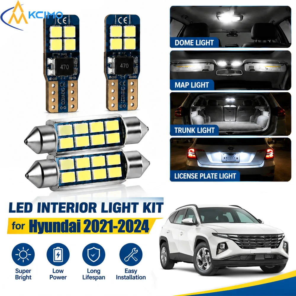 For Hyundai Tucson NX4 2021-2024 Canbus Interior LED Light Kit, 6000K Dome Vanity Reading Lamps, Error‑Free Easy Installation