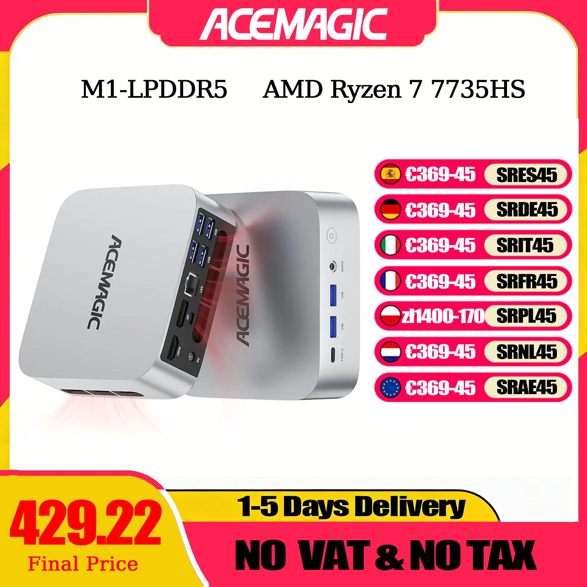 ACEMAGIC M1 Mini-PC AMD Ryzen 7 7735HS (8C/16T, bis zu 4,75 GHz) Windows 11 Pro Mini-PC mit AMD Radeon 4K Triple Display WiFi6 BT5.2