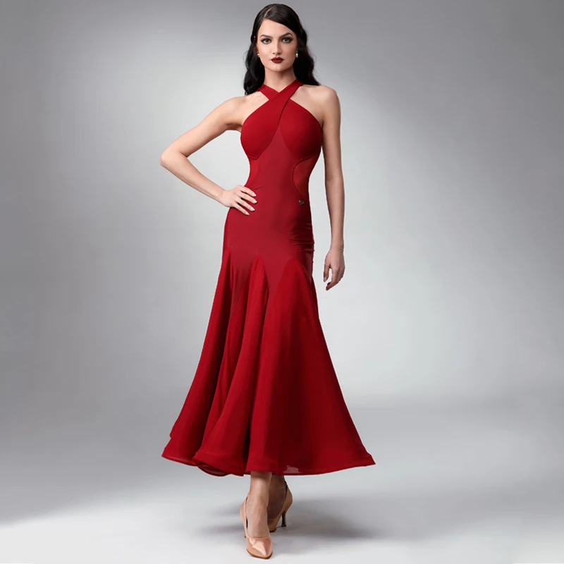 High-End Women Party Latin Dance Dress Red Halter Latin Dancing Dress Ballroom Dance Competition Dress Stage Wear SL8732
