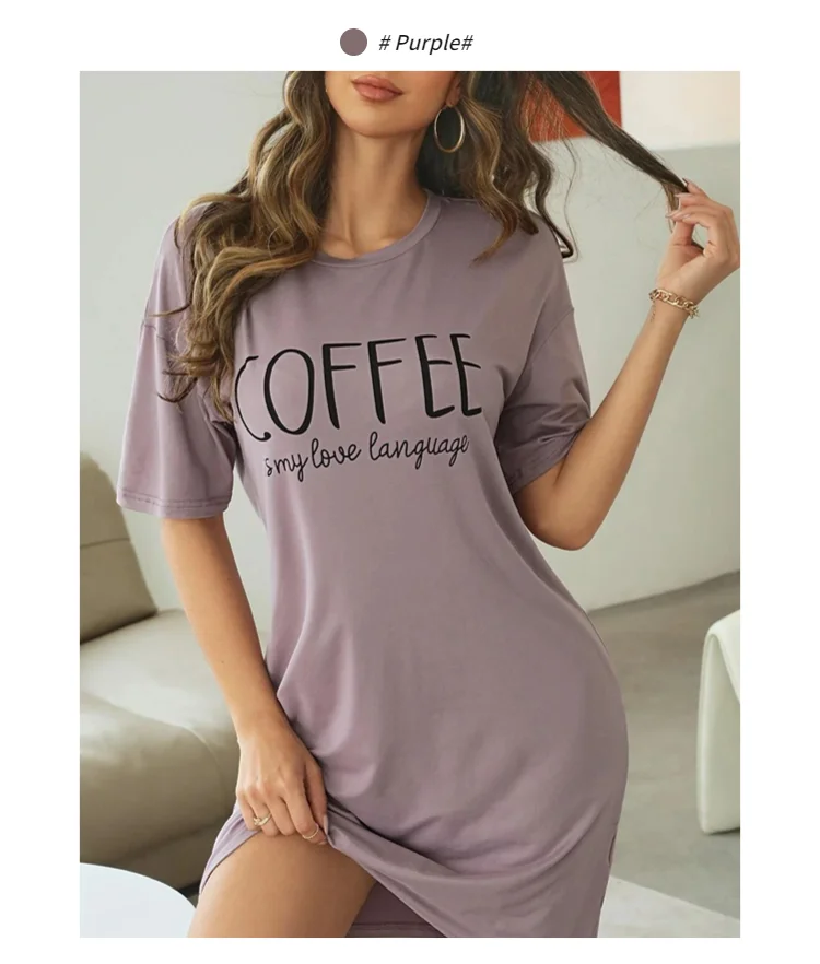 Damen-Nachthemd, Sommer, kurzärmelig, Schlafshirt, Rundhalsausschnitt, T-Shirt-Kleid, weiches Nachthemd, Heimkleidung, Nachtwäsche und Loungewear – Detail 10