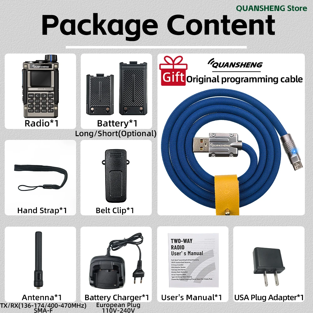 Quansheng UV K1 8 جهاز اتصال لاسلكي صغير طويل المدى التخييم الطوارئ FM AM هام الاتصالات جهاز الإرسال والاستقبال اللاسلكي مجموعة لاسلكية