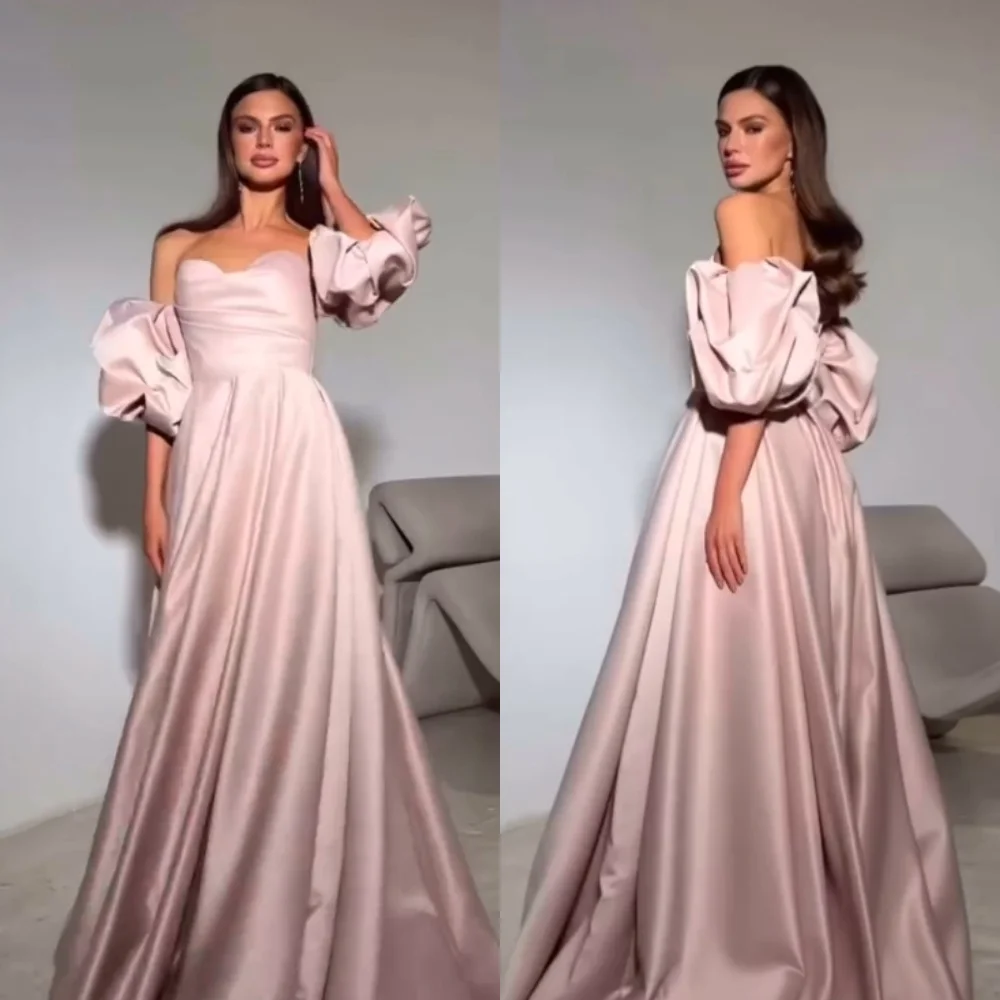 

Pastrol Satin Ruched A-line Off-the-shoulder Long Dresses Quinceanera Dresses Unisex Chinese Style Formal Casual Simple Retro