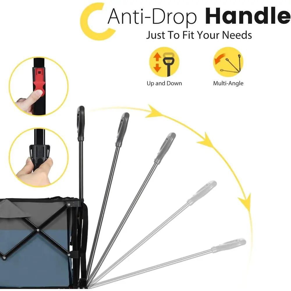 รถเข็นอเนกประสงค์พับได้สำหรับทุกพื้นผิว ล้อใหญ่ รับน้ำหนักได้ 330 ปอนด์ สีน้ำเงินและสีเทา พร้อมที่วางของ