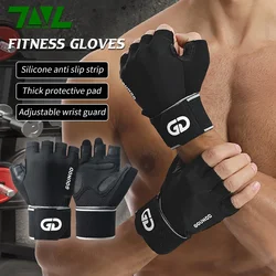 1Pair Half Finger Gym Fitness Gloves with Wrist Wrap Support Wristbands Straps for Men Women Workout Weightlifting Gloves