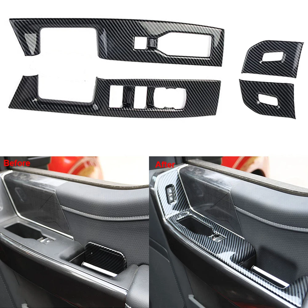 4 قطعة ألياف الكربون نظرة الباب الأمامي نافذة التبديل غطاء لوحة الكسوة الملحقات الداخلية لفورد F-150 XL/XLT/Tremor 2021-2022