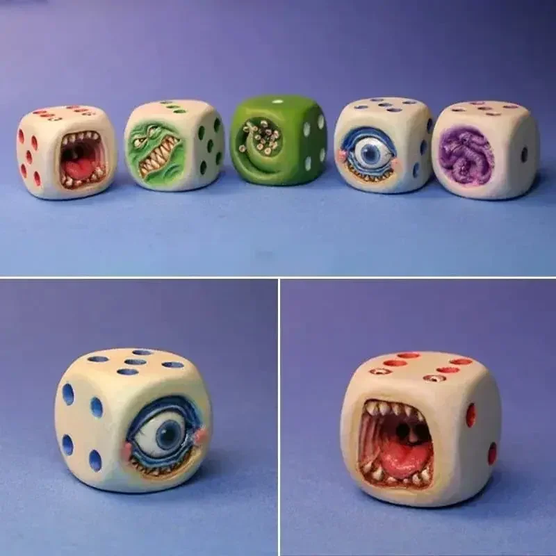 Resin Monster Face Dice Set Halloween Tabletop RPG Board Game Props for Dungeons & Dragons TTRPG Dice Collection