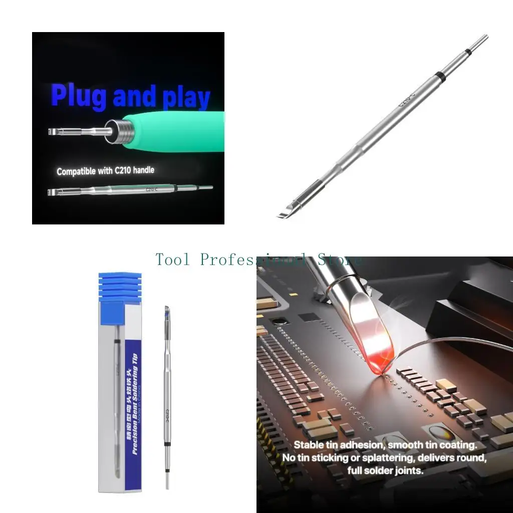 57QF Exact Solder Service Tip C210-C Angled Bent Metal Replacement End with Fine Side-Entry Shape for Small Contact Access and