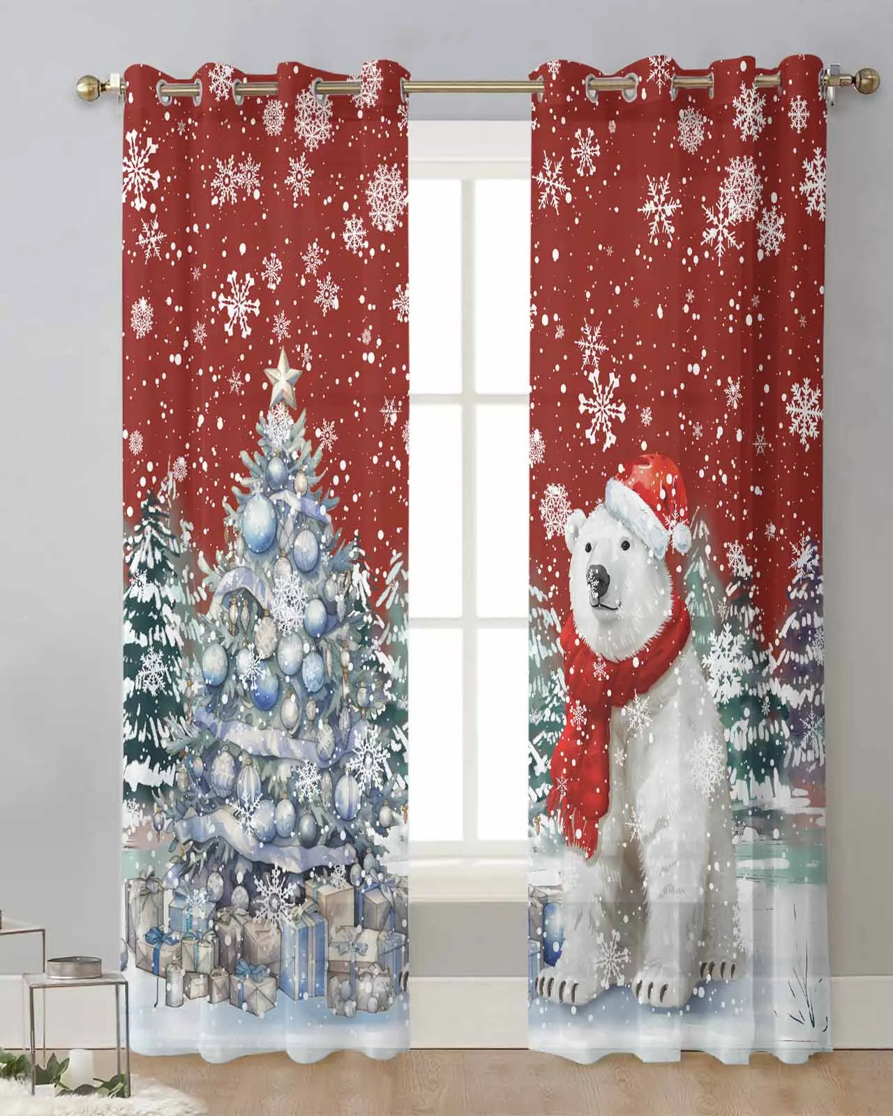 Christmas Snowflakes Retro Koala Curtain Tulle Curtains For Living Room Kitchen Window Treatments Voile Curtains