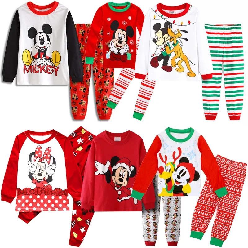 2024 Disney New Children's Clothing Set Mickey Minnie Girl Boy Sleepwear Kids Pajamas Set Baby Girls Cotton Cartoon Pyjamas