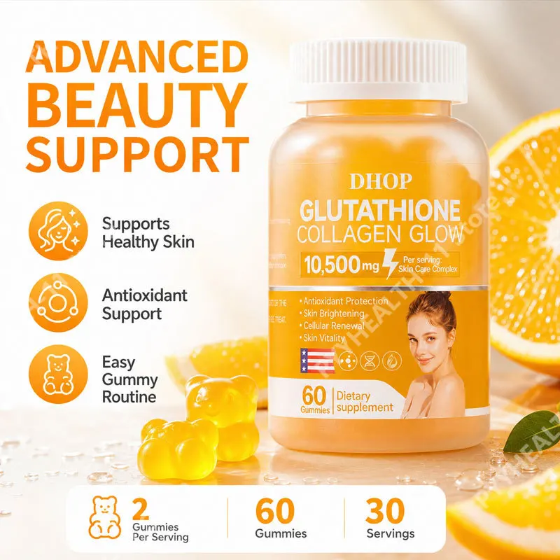 DHOP Glutathione Collagen Glow Gummies with Reduced L-Glutathione Vitamin C & Vitamin E Antioxidant Protection 60 Gummies