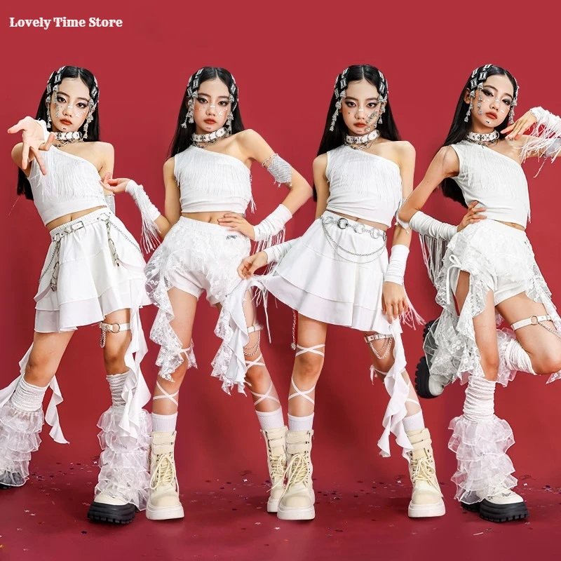 Hip Hop Girls Elegant Crop Top Skirts Street Dance Shorts Kids K-pop Streetwear Children Jazz Costumes Girl Group Clothes Sets