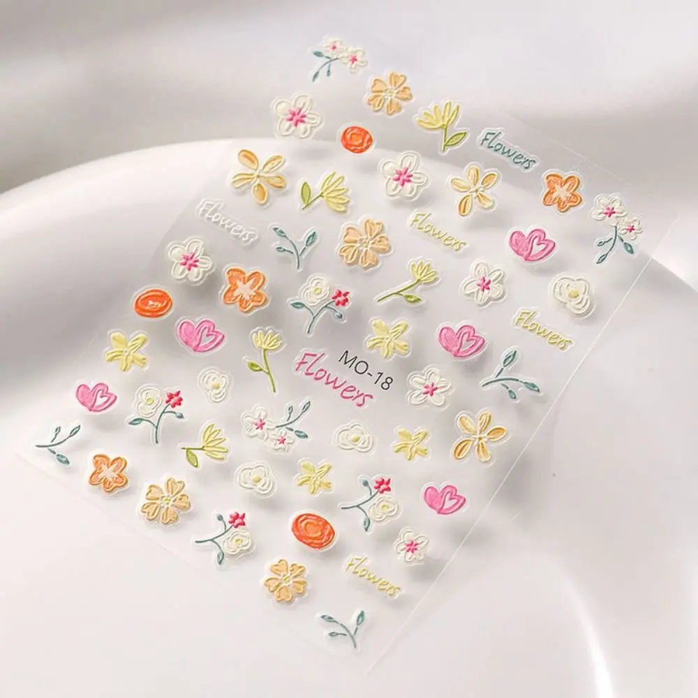 Fashion Floral Nail Decal 5D Embossed Flower Rabbit Nail Sticker Graffiti Nalil Decor