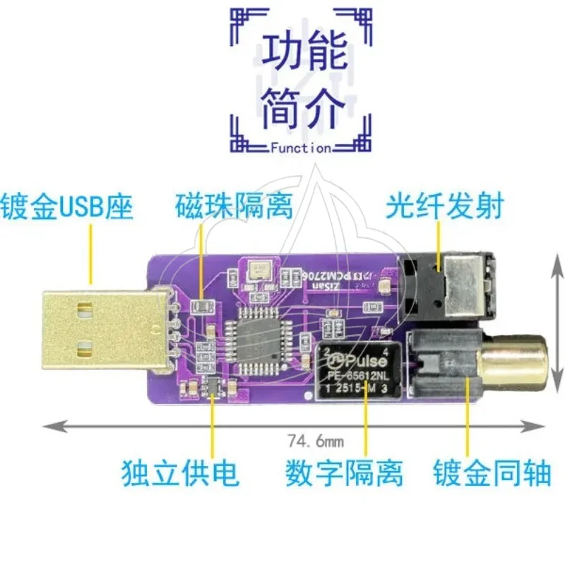 USB to Digital Coaxial Fiber SPDIF Converter PCM2706 OTG Adapter Audio Output Interface