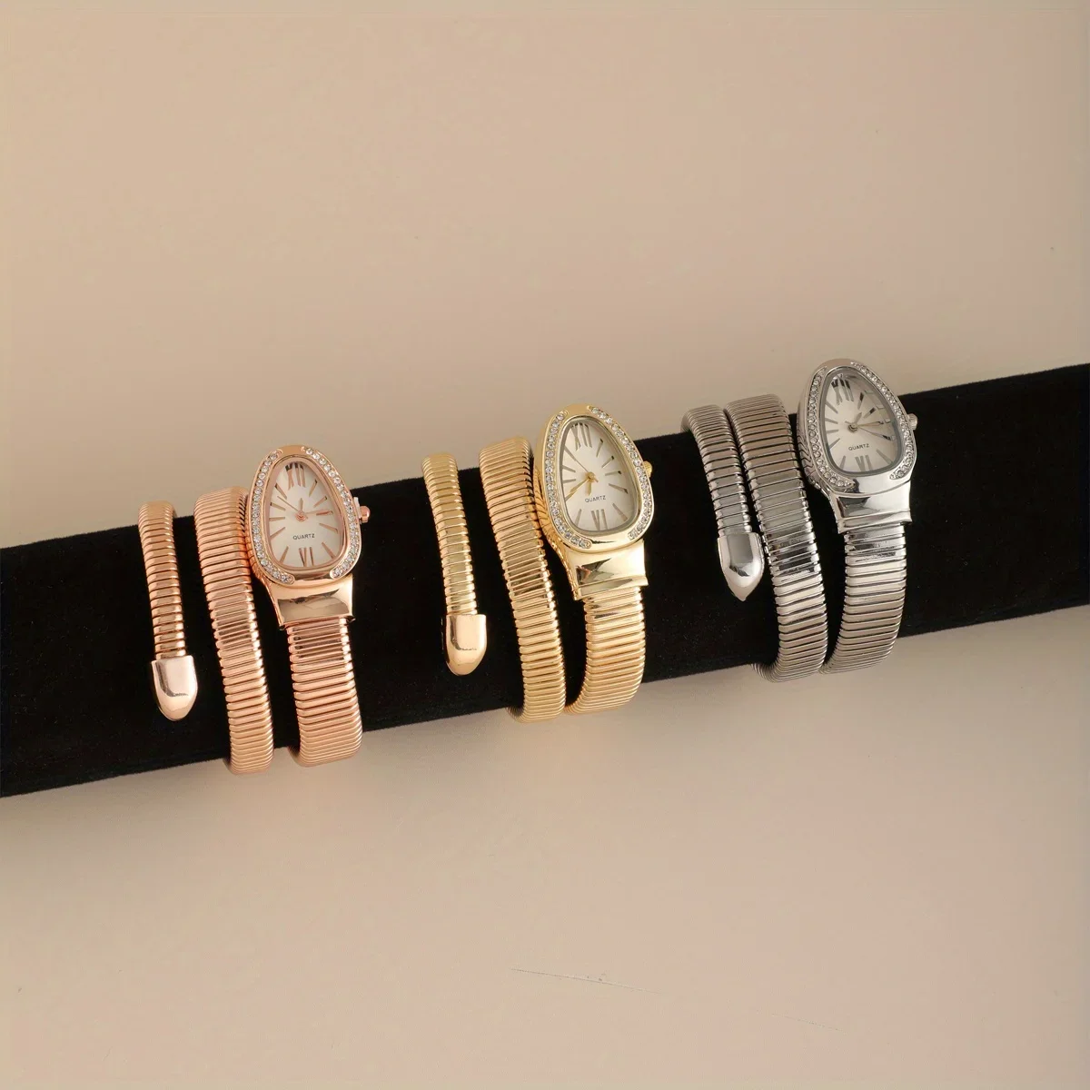 ساعة كوارتز بتصميم ثعبان أنيق للنساء، سوار معدني من خليط معدني، قرص فريد، نمط كاجوال، هدية مثالية لها #5