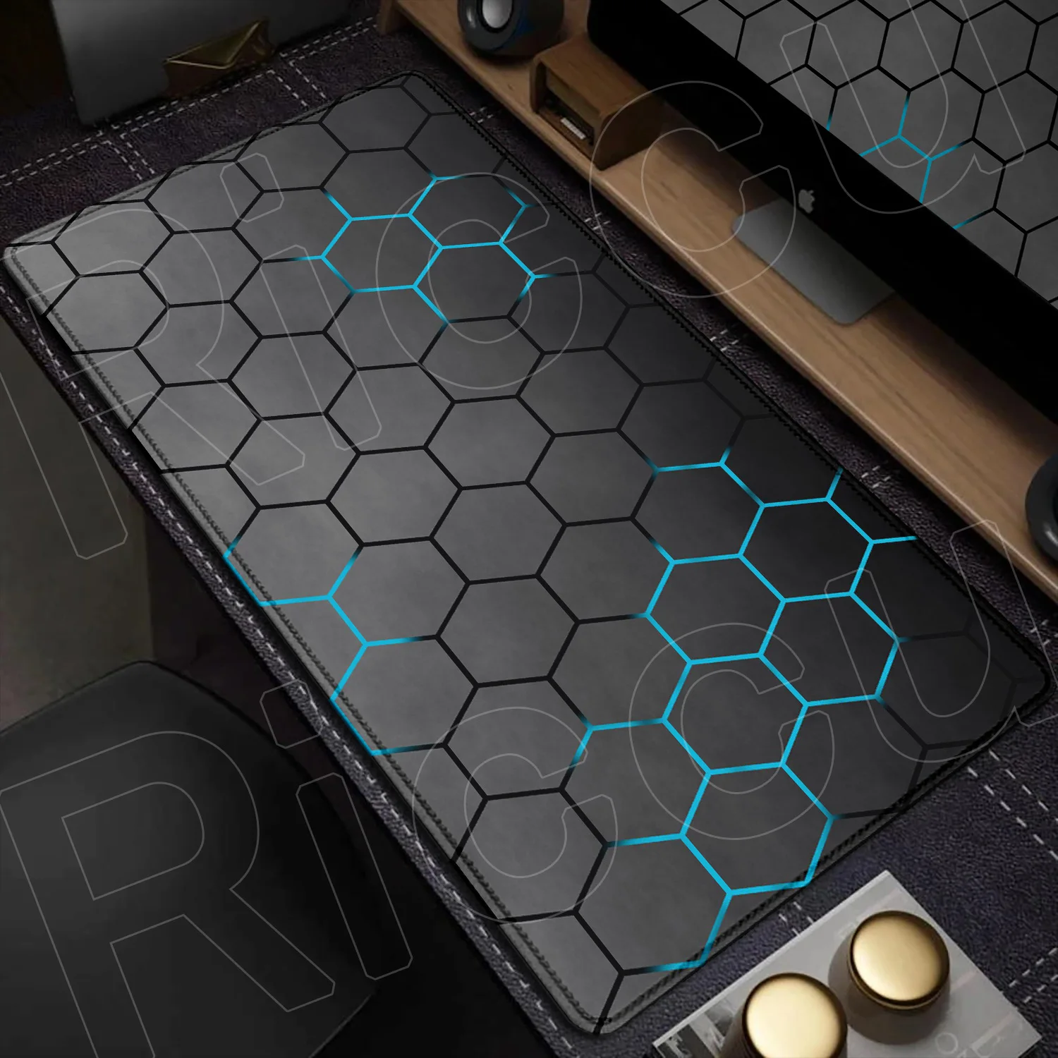 

Large Laptop Black Gaming Speed Mousepad 90x40cm Geometric Rubber Non-slip Office Deskmat Hexagon Stitch Edge Keyboard Mausepads