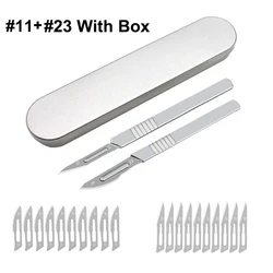 23# 11# Carbon Steel Carving Metal Scalpel Blades Handle Scalpel DIY Cutting Repair Animal Surgical Knife Tool Kits Box Non Slip