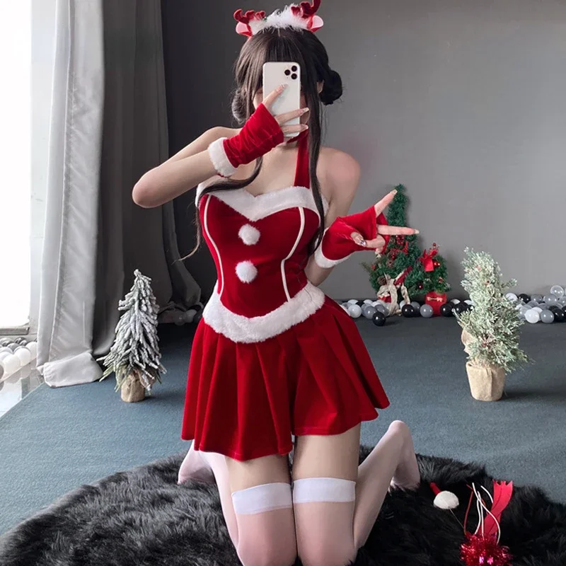 جديد عيد الميلاد زي المرأة المخملية فستان شهوة نقية مثير مضيفة أداء زي هالوين مرحلة كرنفال ملابس الحفلات