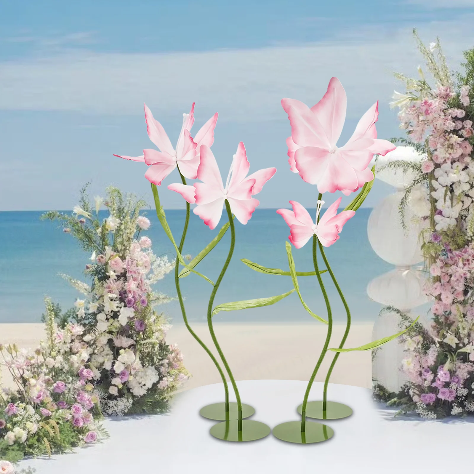 مجموعة من 4 زهور فراشات صناعية عملاقة باللون الوردي والأزرق لتزيين حفلات الزفاف #3