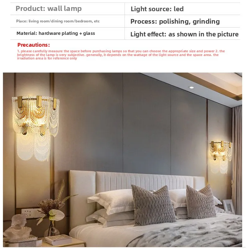 French Luxury Wall Lamp Crystal Glass Bedroom Decor Light Simple Elegant