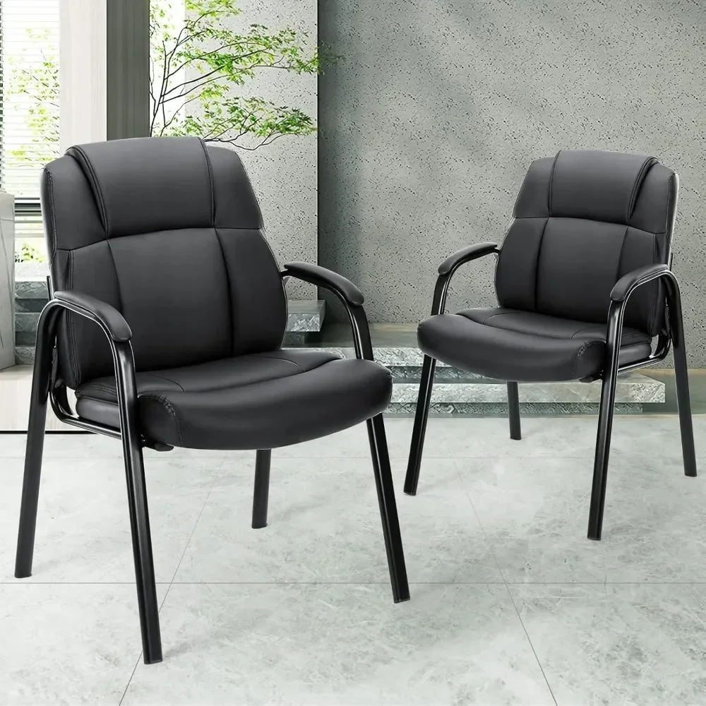 Guest Chair Set of 2 Lumbar Support, Black- 2 Pack，thickened Foam Cushion，metal Construction Frame ，Guest Chair Set