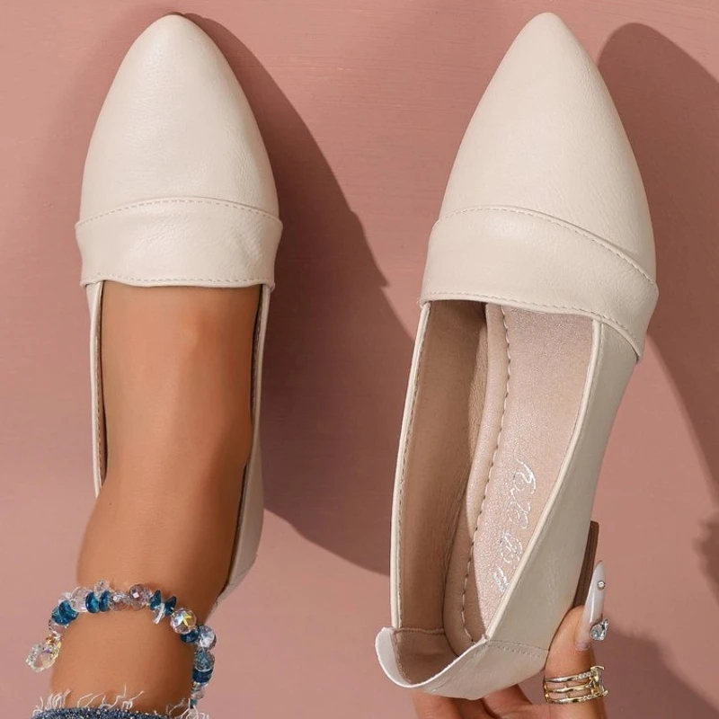 Slip on Shoes Womens Flat Women's Solid Color Shoes Slip On Pointed Toe Shallow Mouth Soft Sole Sandals for Women Flat view 5