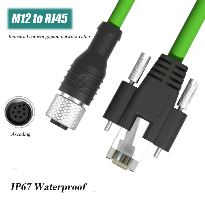 Câmera Industrial impermeável blindado Gigabit Drag Chain Line Cord, M12 8Pin A-Code para RJ45 com cabo de rede parafuso, IP67