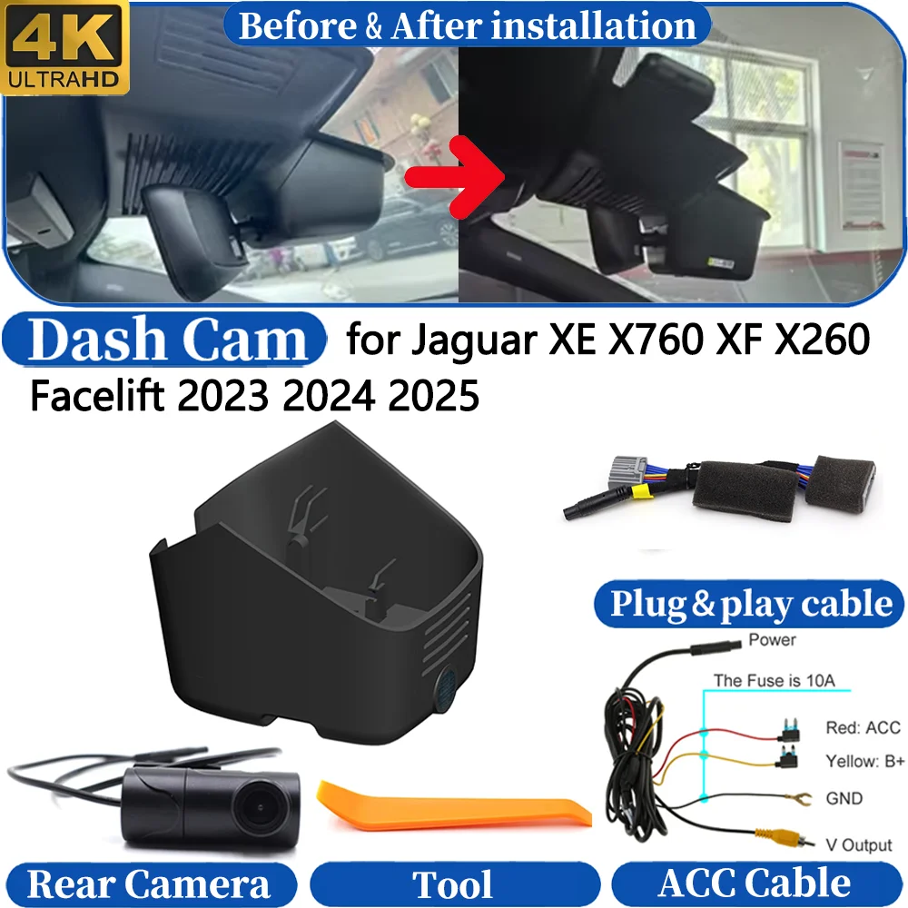 Dash Cam for Jaguar XE X760 XF X260 Facelift 2023 2024 2025 Front＆Rear 4K DVR Dashboard Camera Video Drive Recorder Night Vision