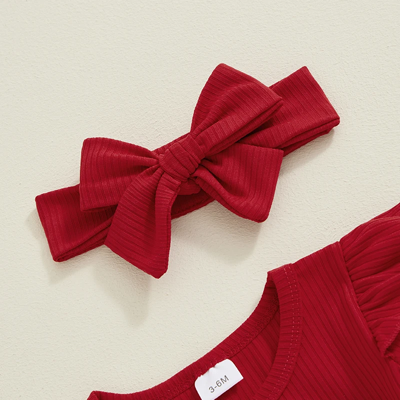 ملابس عيد الميلاد بأكمام طويلة للفتيات الصغار ، فستان رومبير مع عصابة رأس ، طباعة حروف ، مجموعة ملابس للأطفال الصغار